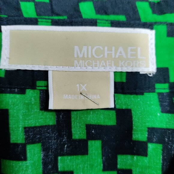 Michael MICHAEL KORS Green Geometric Pattern Button Up Long Sleeve Shirt Size 1X - Picture 6 of 9
